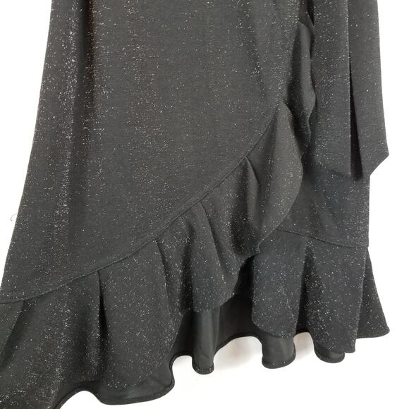 Calvin Klein Women's Stretch Knit Short Sleeve Black Glitter Faux Wrap Dress 4 - Picture 6 of 10